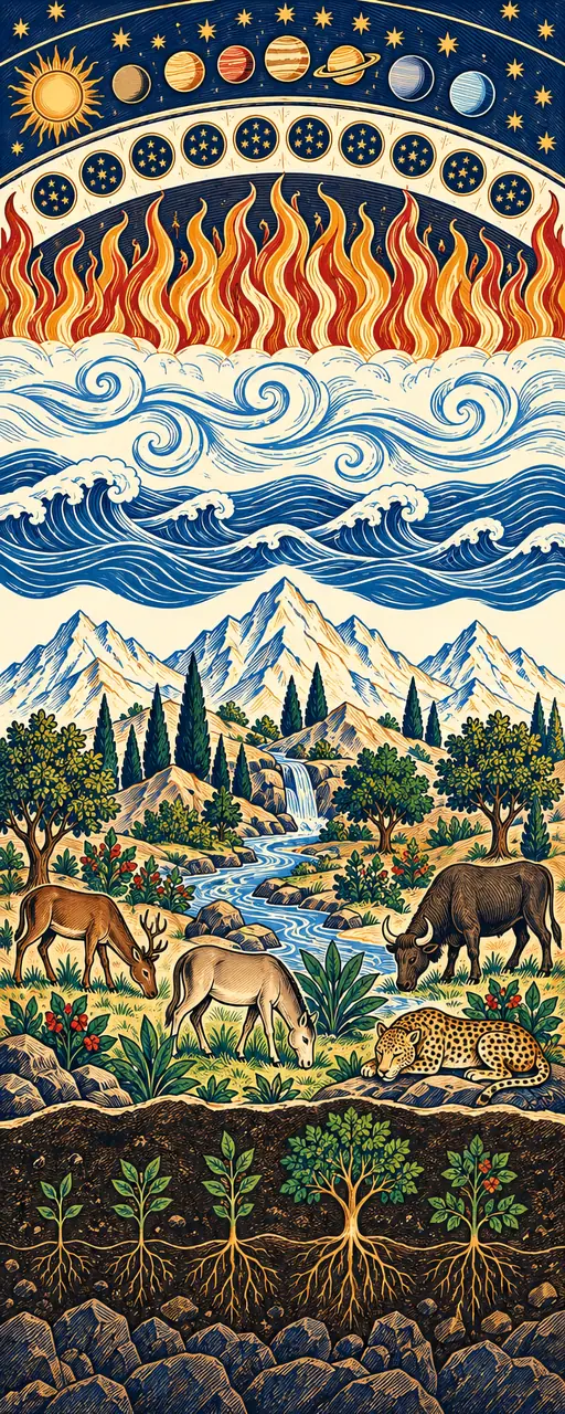 The Four Elements and First Creatures