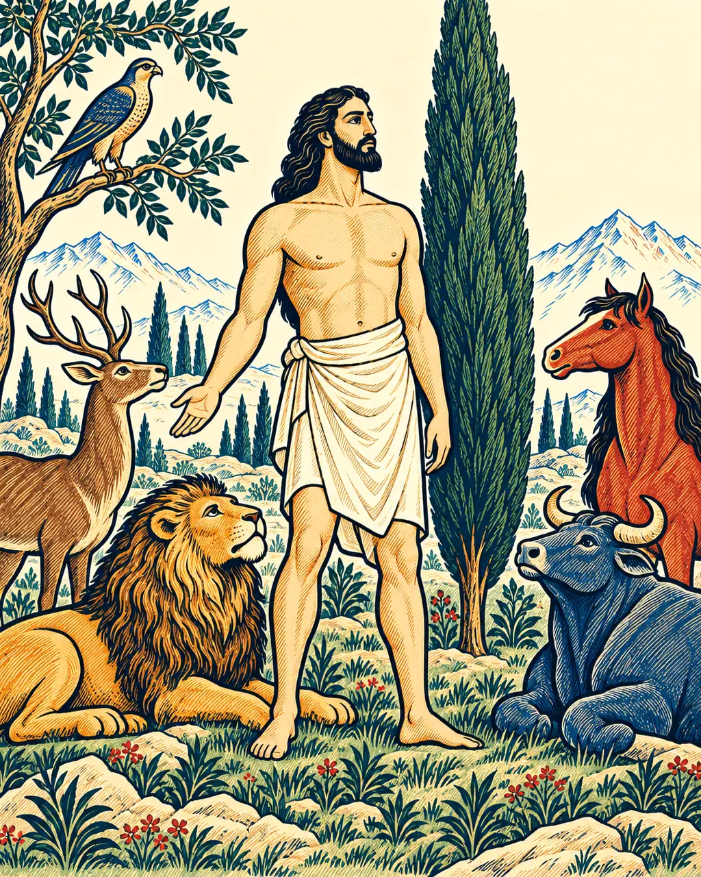 Man Stands Tall Among Creatures