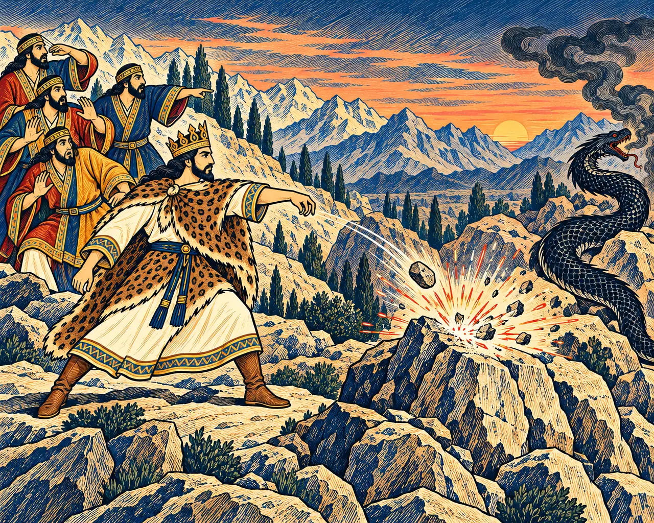 Hushang's Stone Strikes Fire