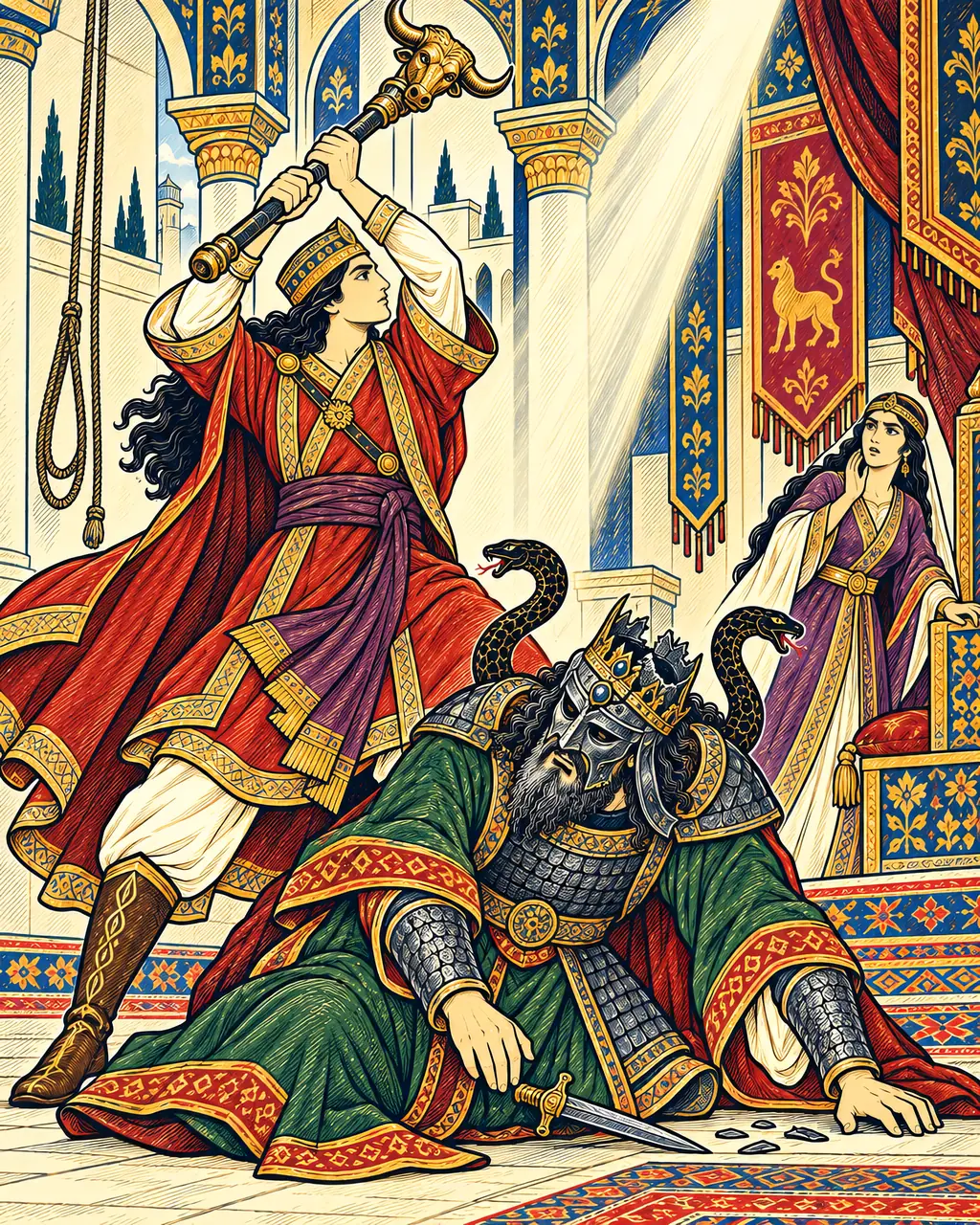 Fereydoon Strikes Zahhak's Helmet