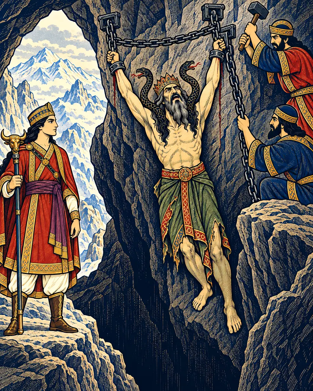 Zahhak Chained in the Cave of Damavand