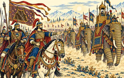 Manuchehr's Army with Armored Elephants