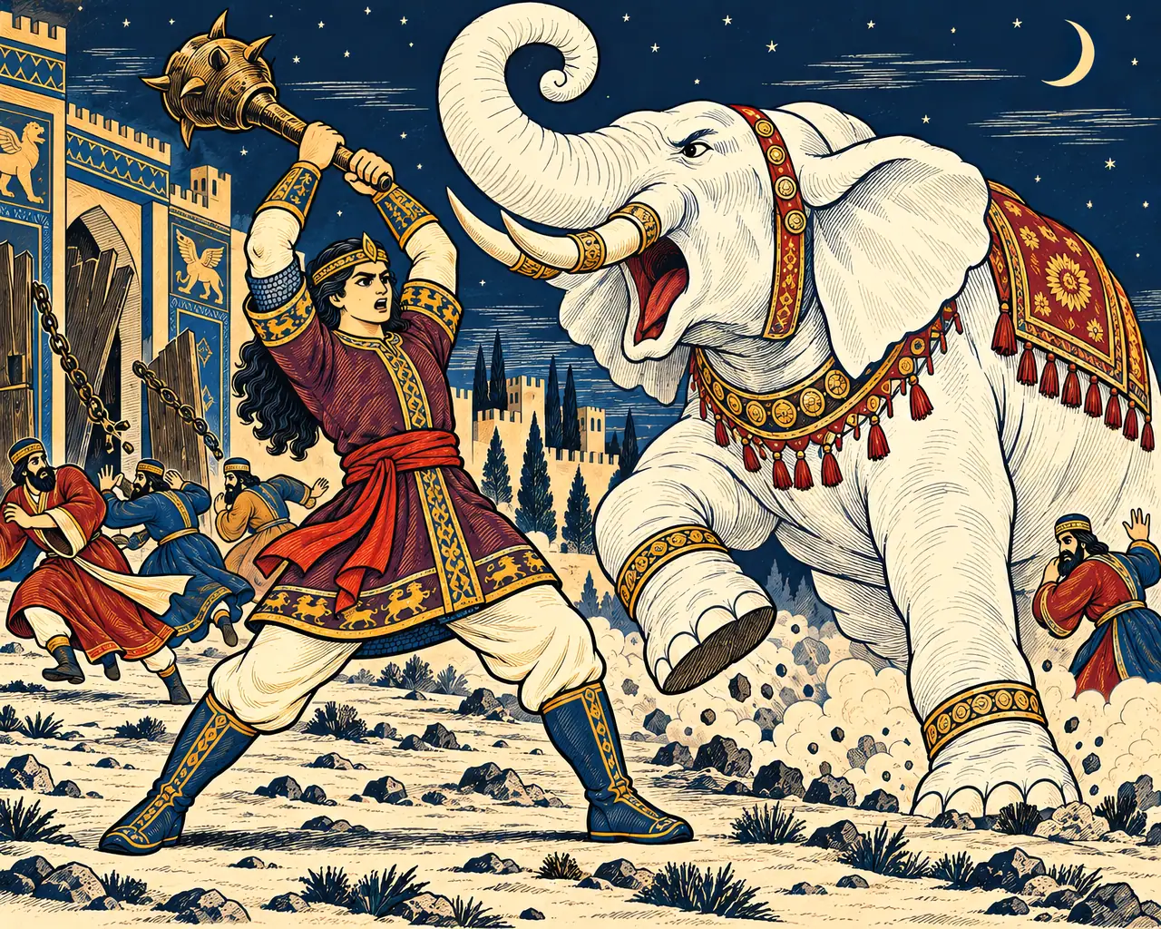 Rostam Slays the White Elephant
