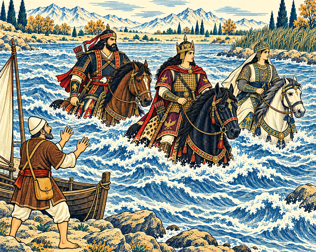 Khosrow Rides Behzad across the Jihun