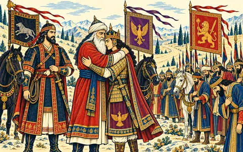 Gudarz Embraces Kay Khosrow