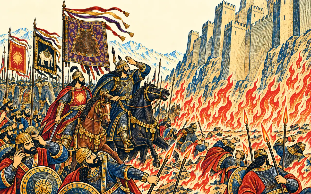 Bahman Castle Burns the Army of Tus