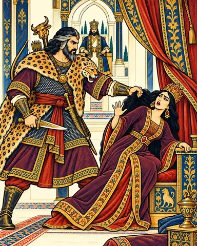 Rostam Drags Sudabeh from Her Throne
