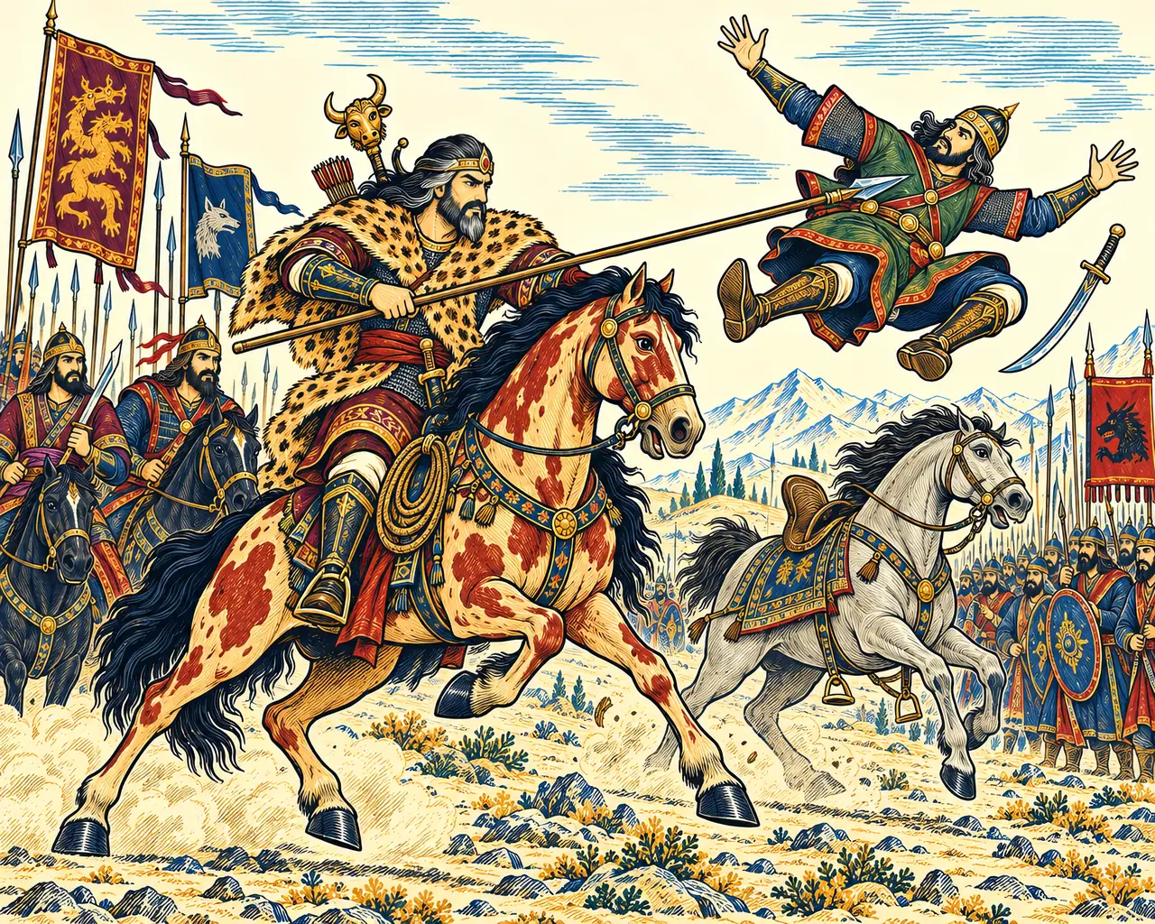 Rostam Hurls Pilsam from the Saddle