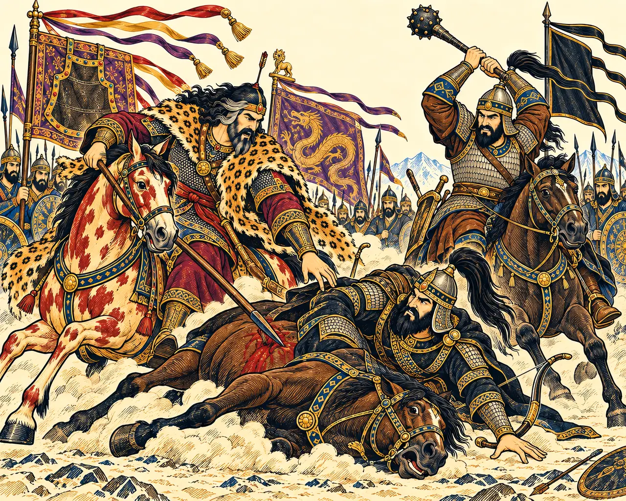 Rostam Unhorses Afrasiab; Houman Strikes