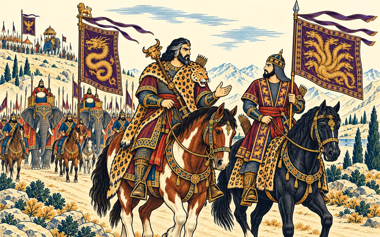Rostam Rides Beside Departing Faramarz