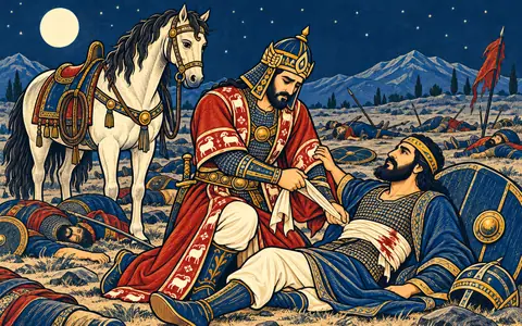 Bahram Binds a Wounded Chief by Moonlight