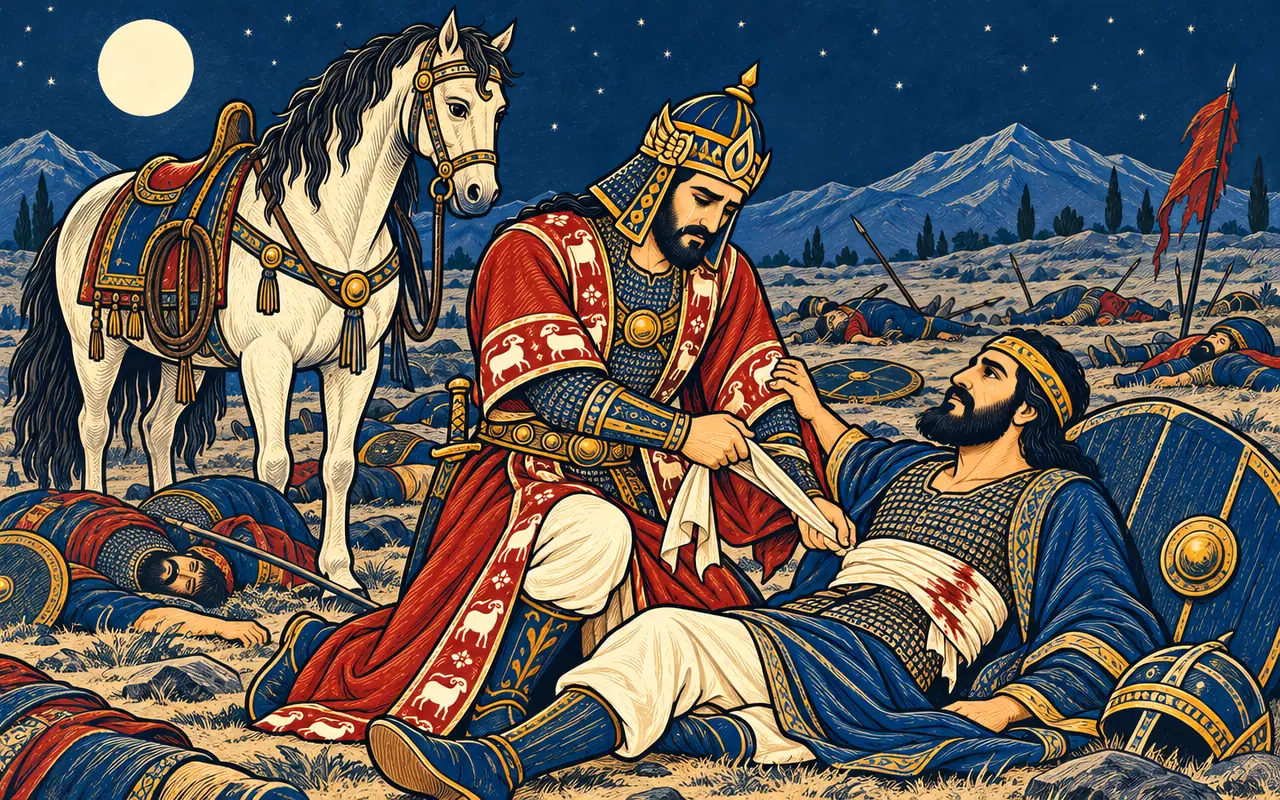 Bahram Binds a Wounded Chief by Moonlight