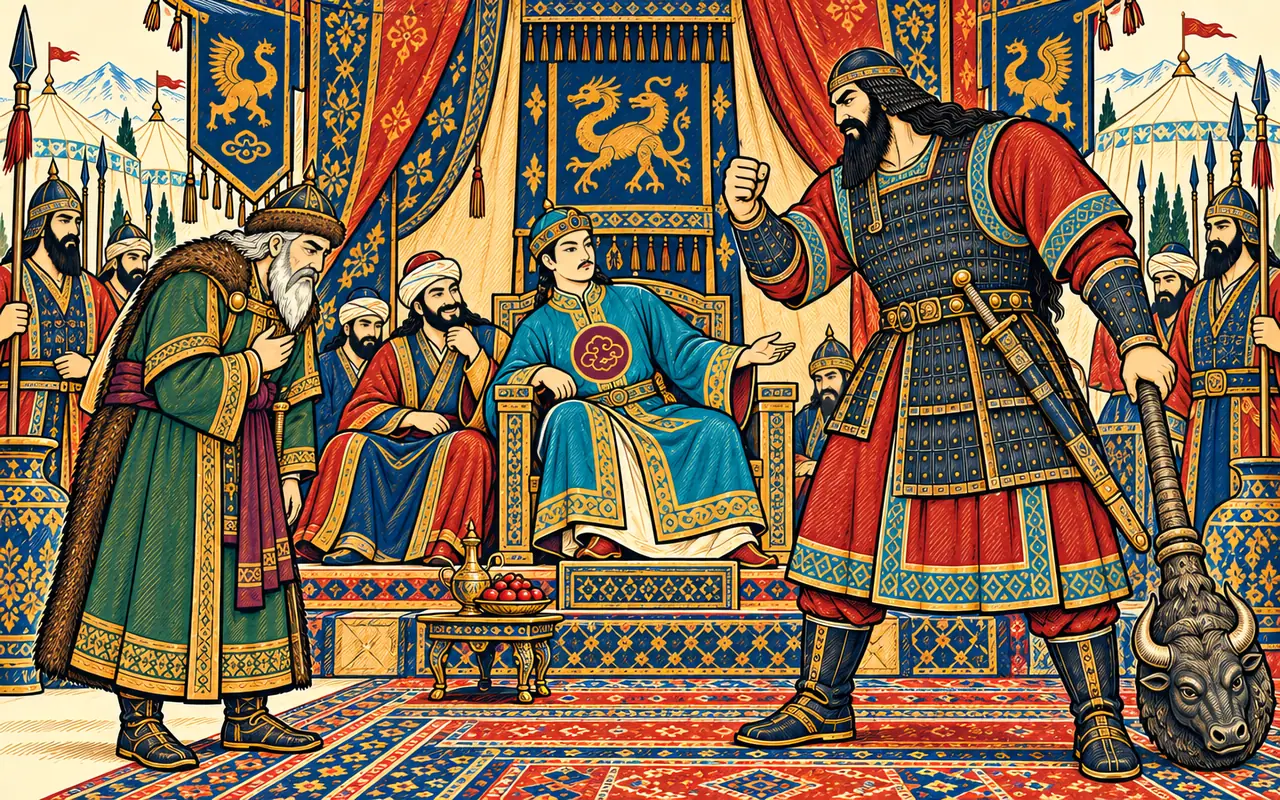 Kamus Boasts Before Piran and the Khan