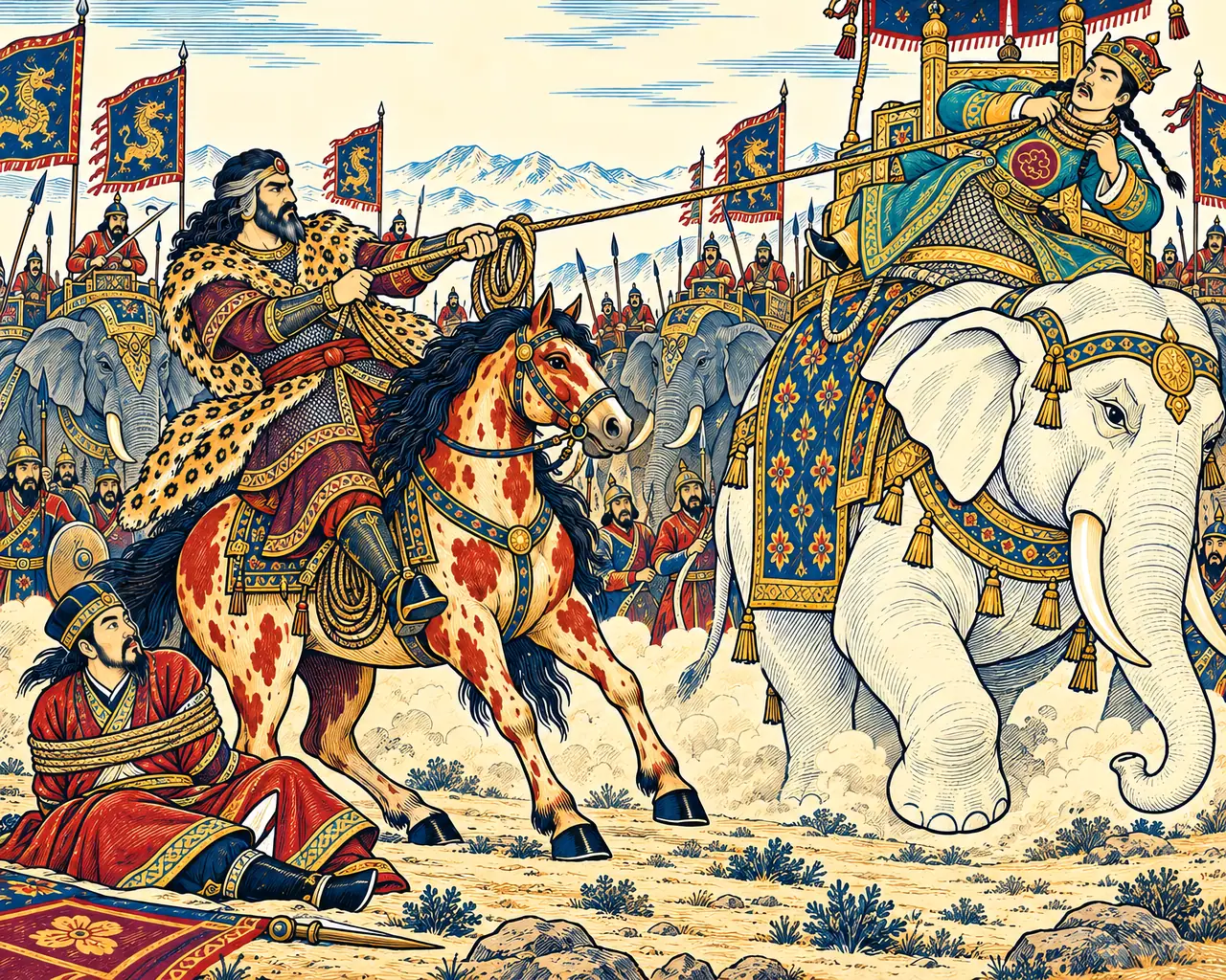 The Khan of Chin Lassoed from His Elephant
