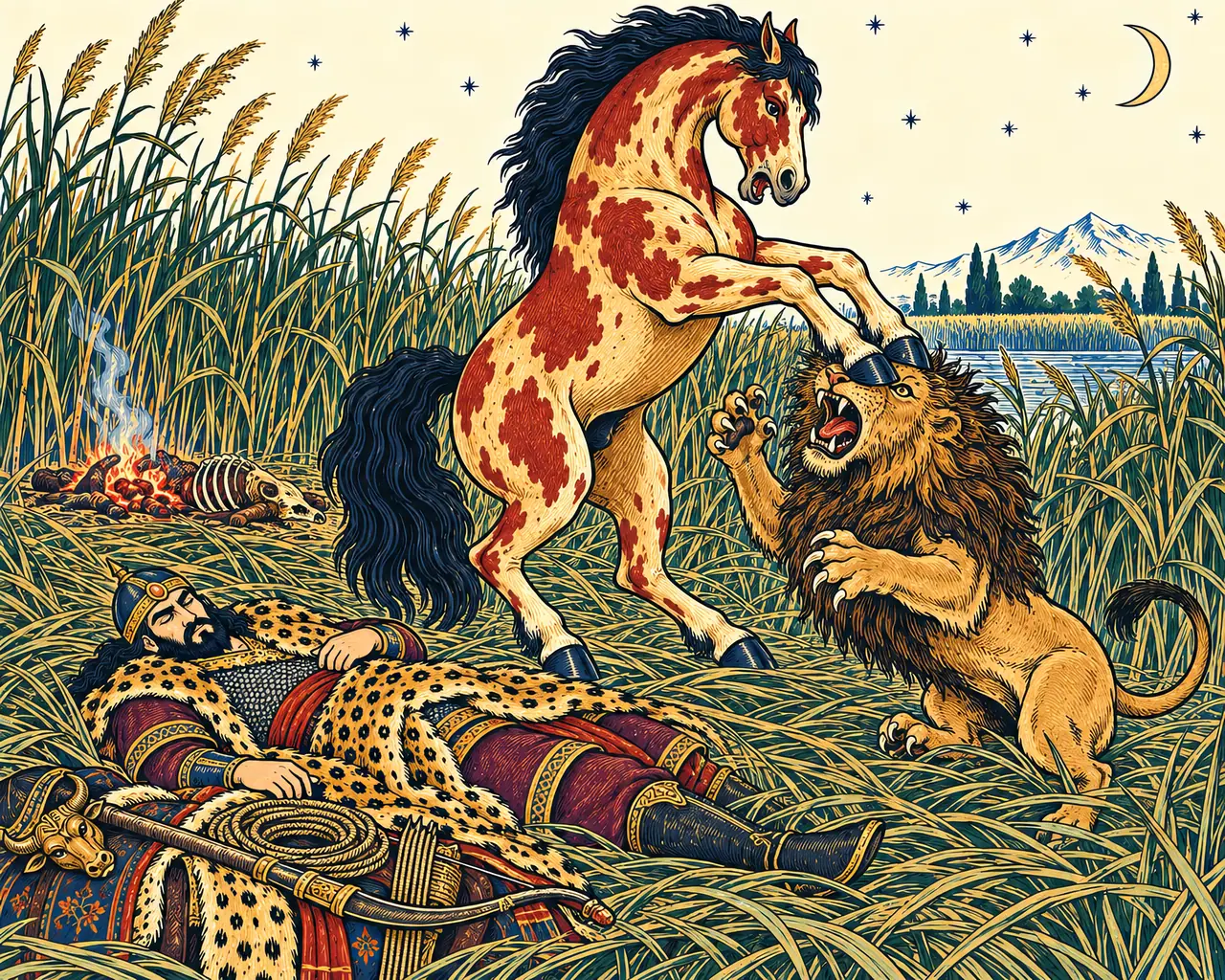 Rakhsh Kills the Lion in the Reeds