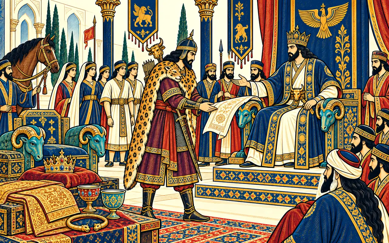 Kavus Bestows the Khilat on Rostam