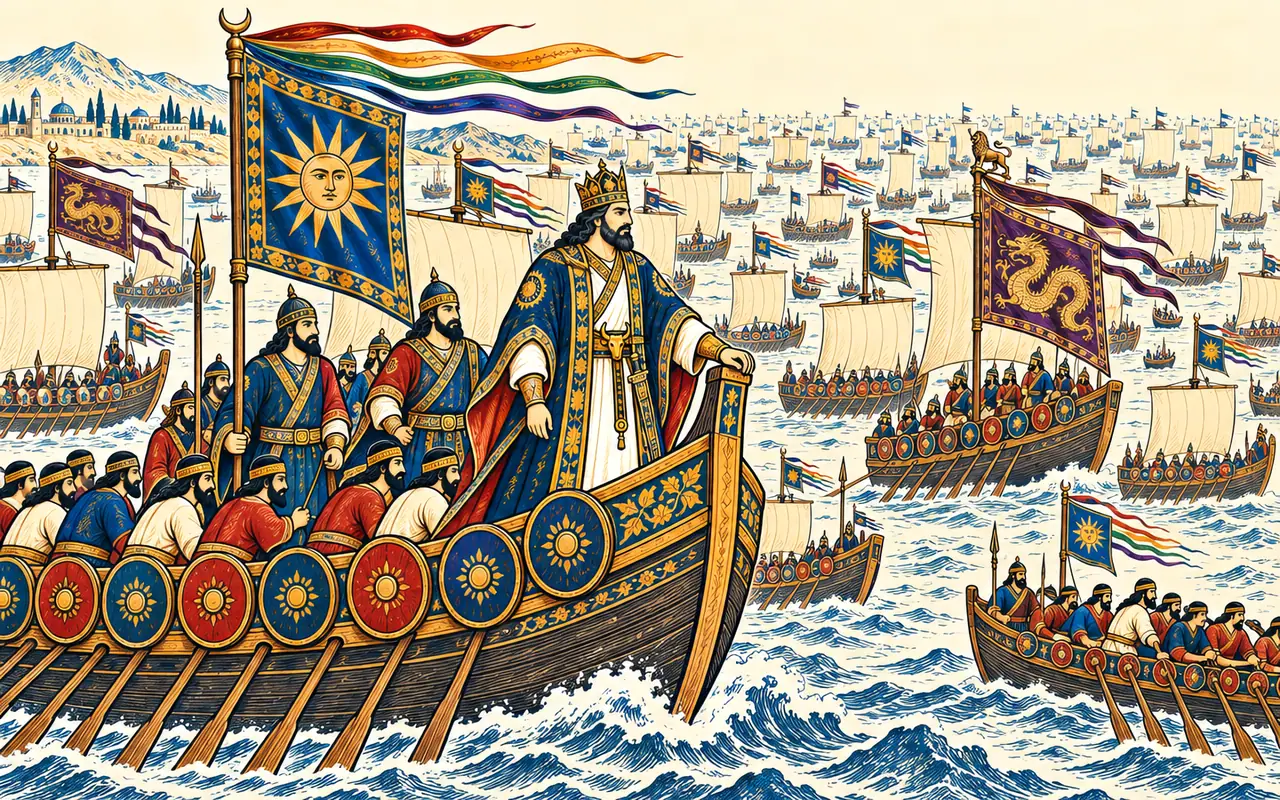 Kavus's Fleet Covers the Sea