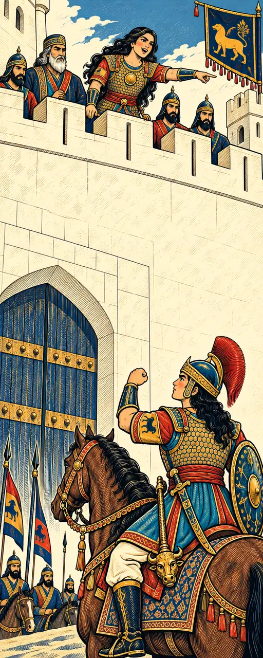 Gordafarid Mocks Sohrab from the Rampart