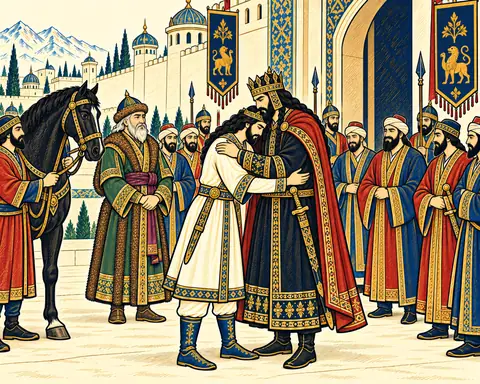 Afrasiab Greets Siavash on Foot