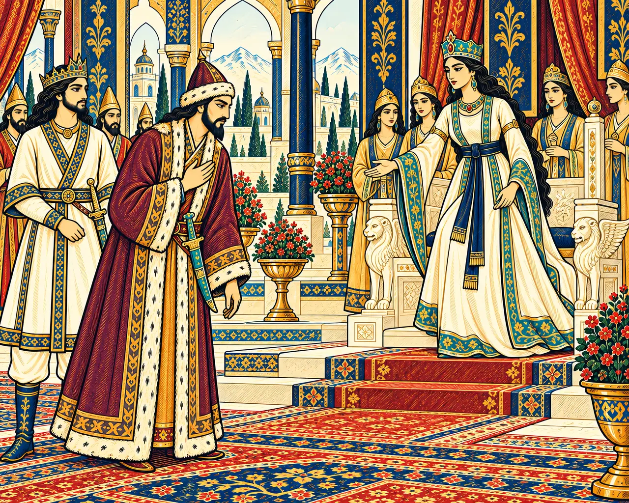 Garsivaz Sees Farangis Enthroned