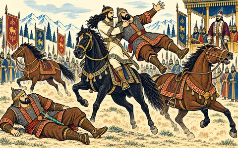 Siavash Unhorses Gurvi and Damur