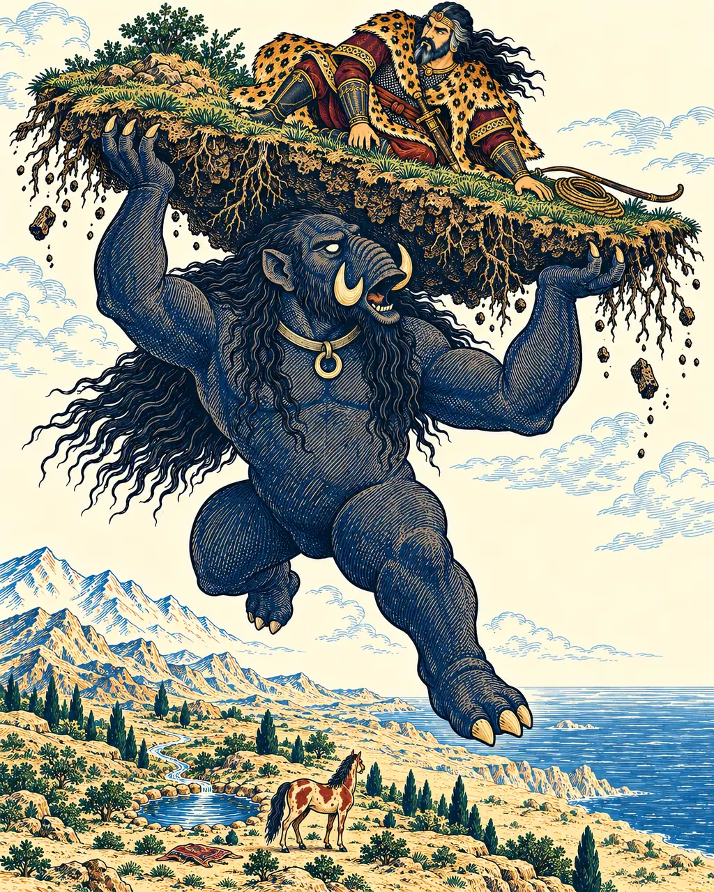 Akvan Lifts Rostam into the Sky