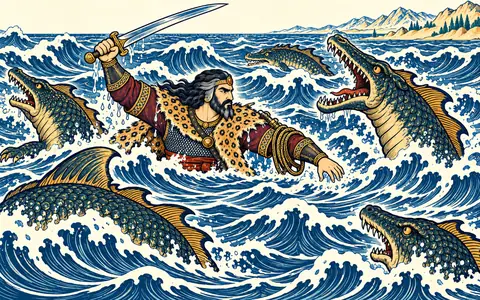 Rostam Fights the Nahang in the Sea