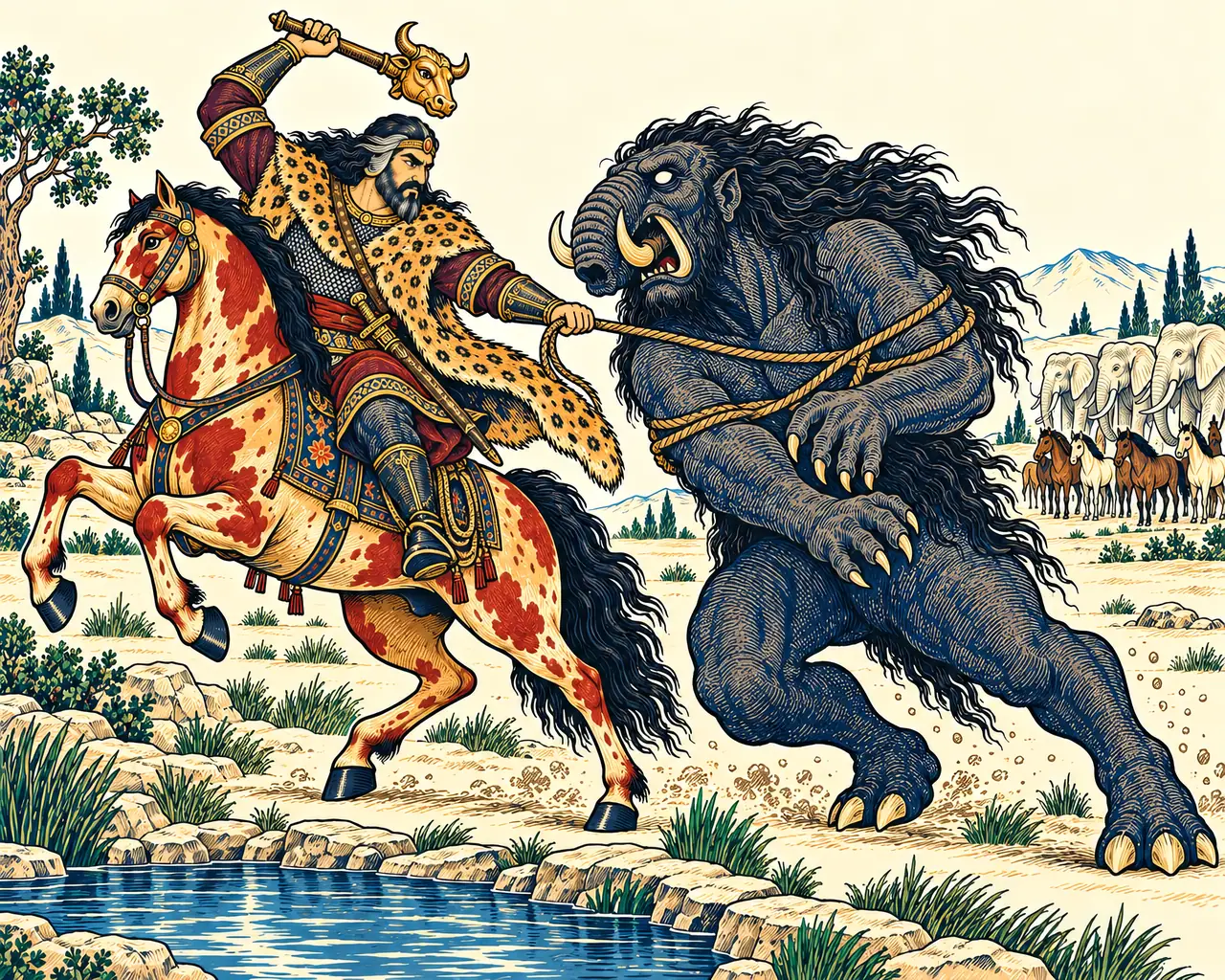 Rostam Slays Akvan the Div