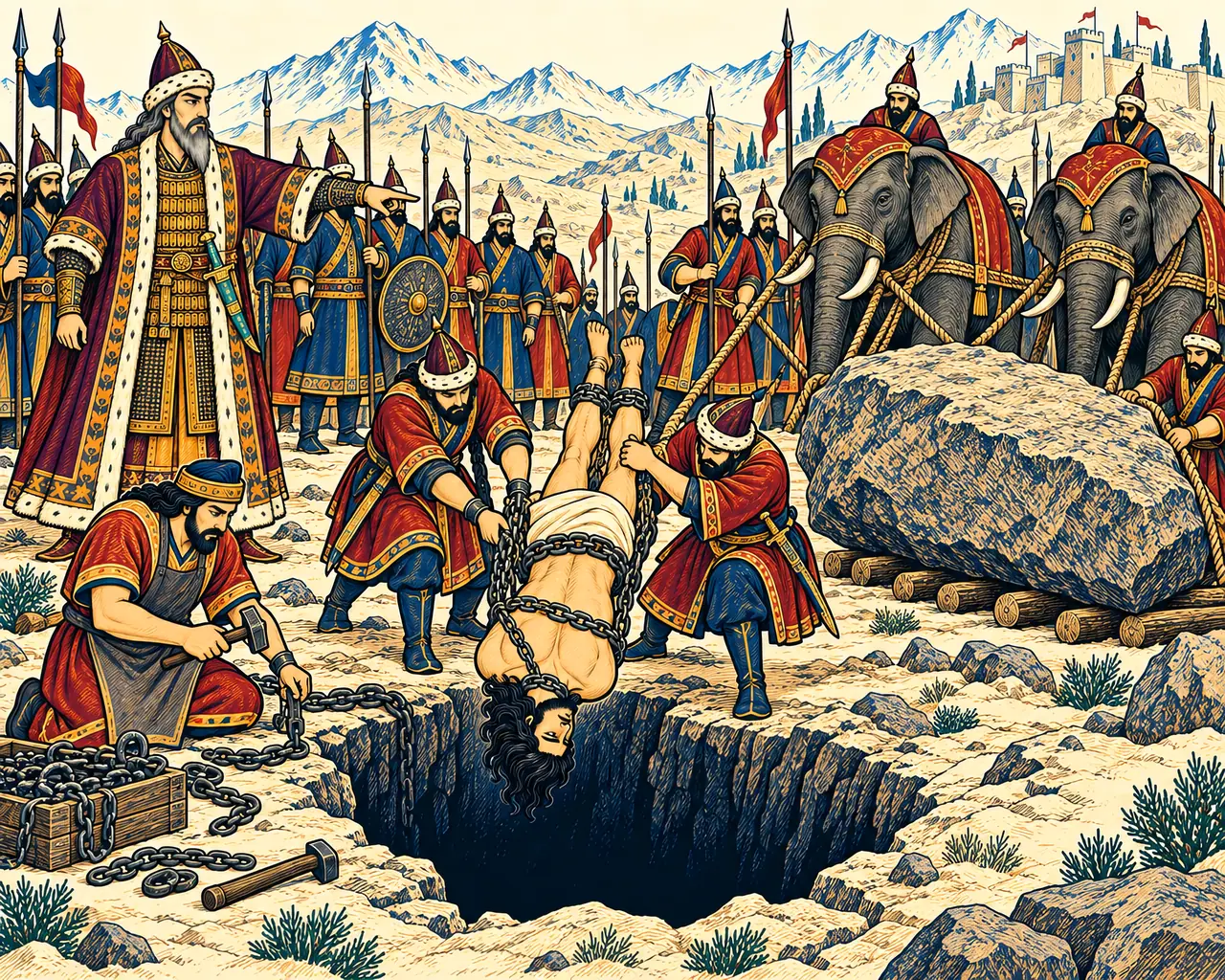 Bijan Is Cast into the Pit under Akvan's Stone