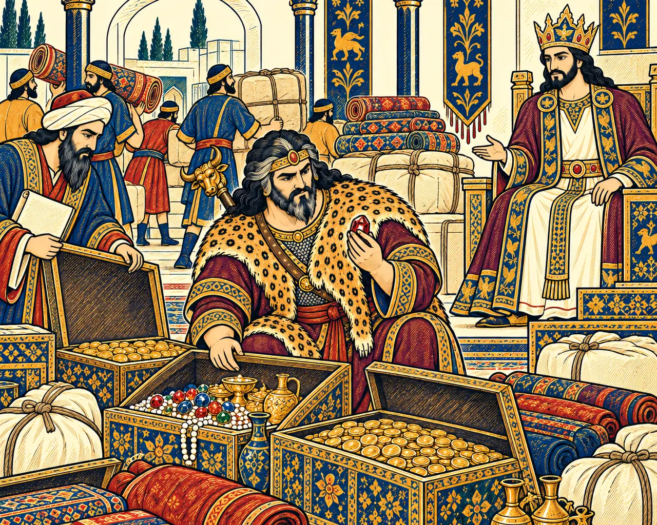 Rostam Chooses Treasure for His Merchant Guise