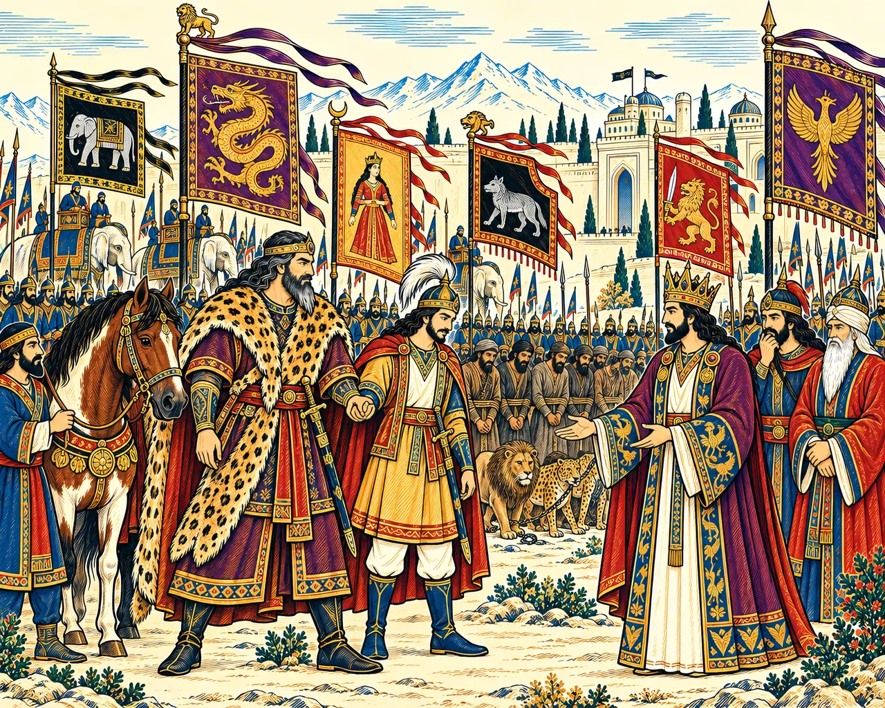 Rostam Presents Bijan to Kay Khosrow