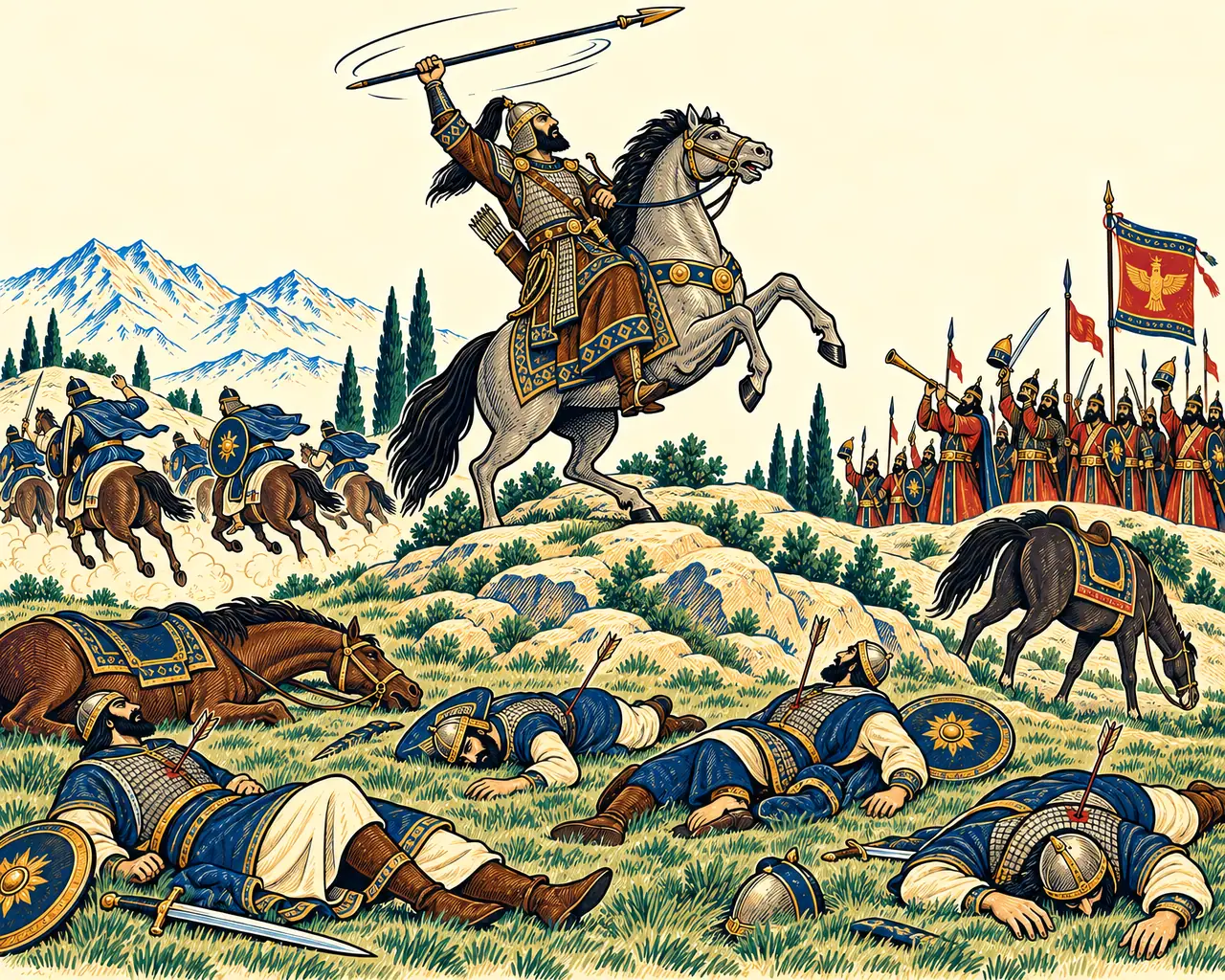 Houman Whirls His Spear on the Height