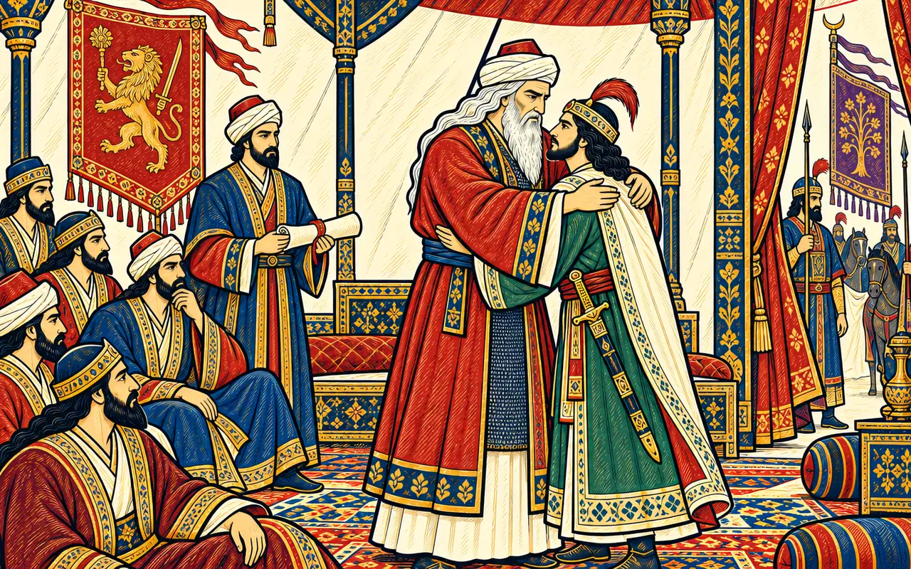 Gudarz Embraces Piran's Envoy
