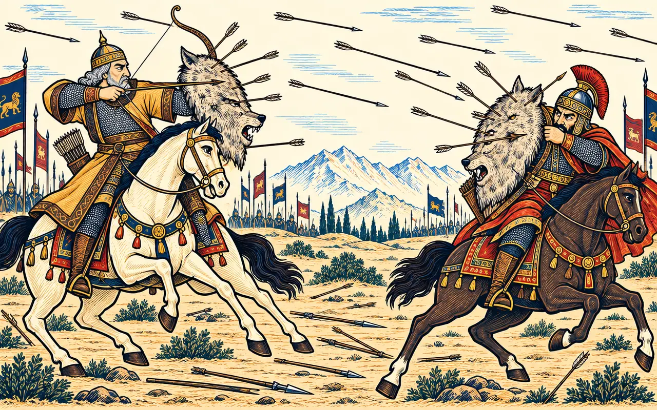 Arrows Hail on Wolf-Skin Shields