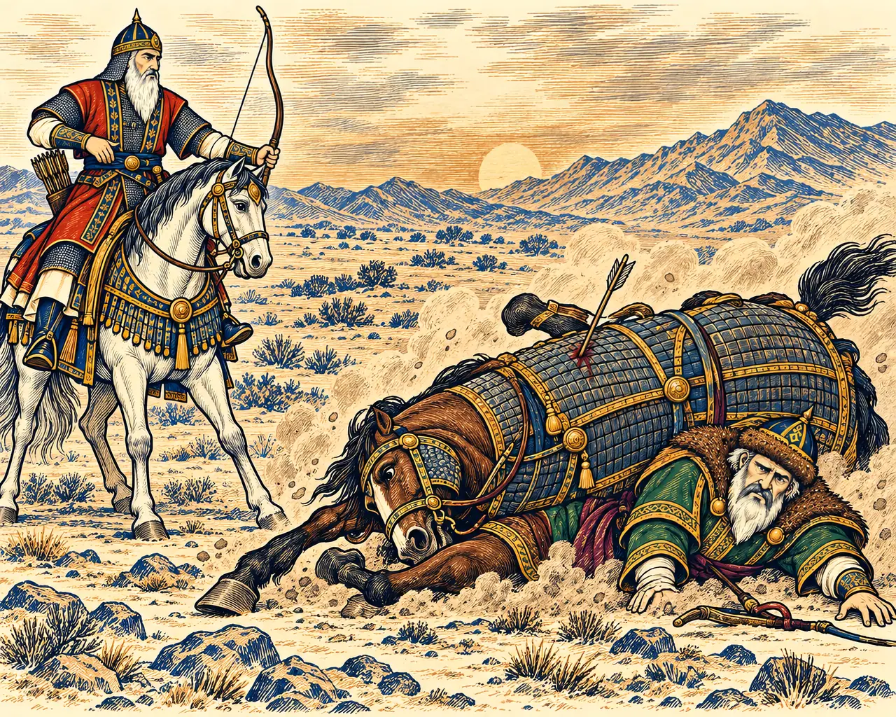 Gudarz's Arrow Brings Down Piran's Steed