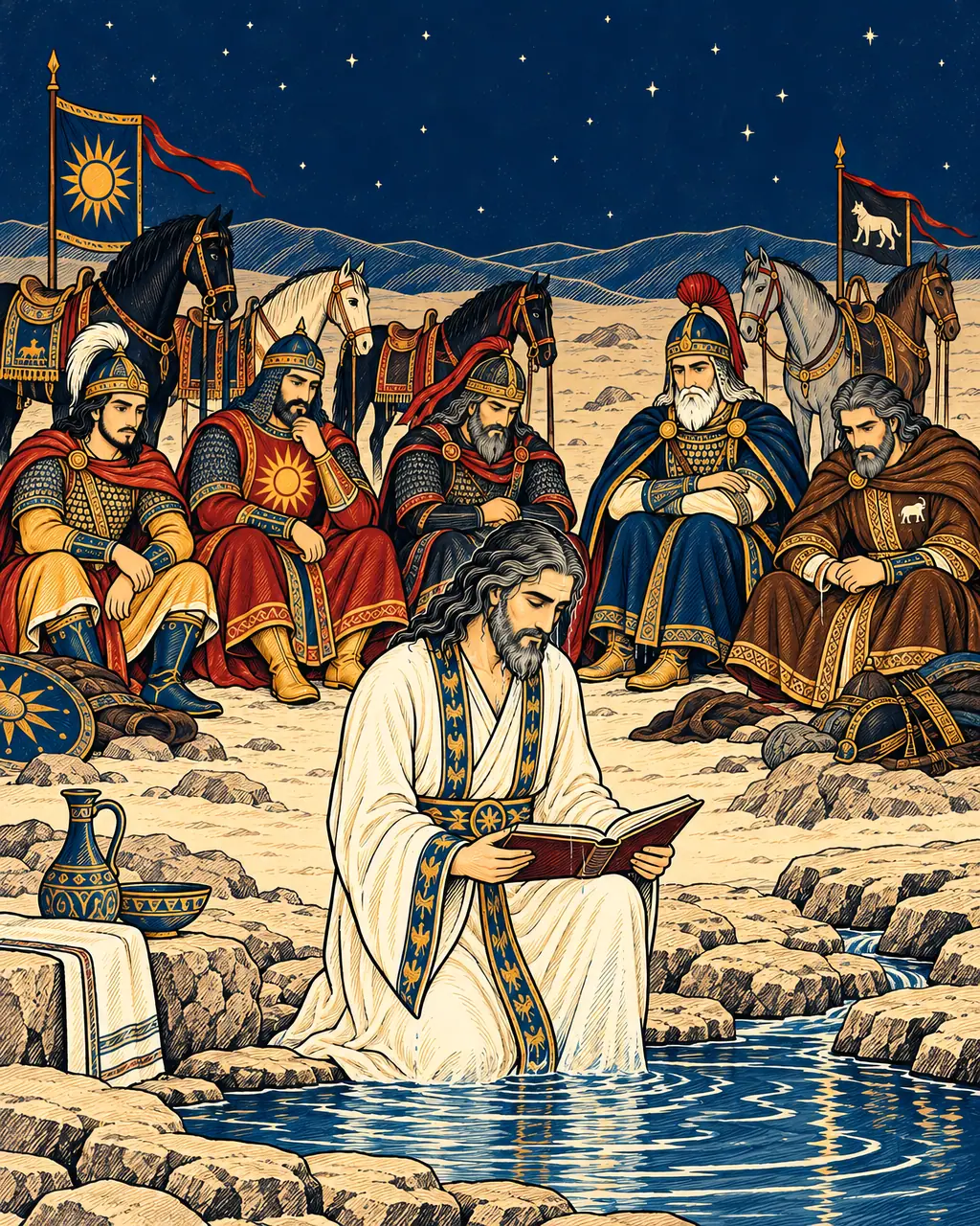 Khosrow Prays by the Spring at Night