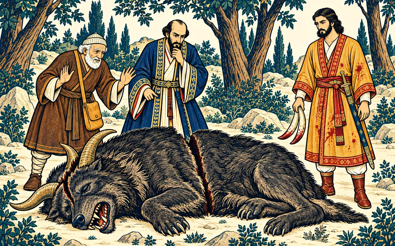 Hishvi and Murin Behold the Slain Wolf