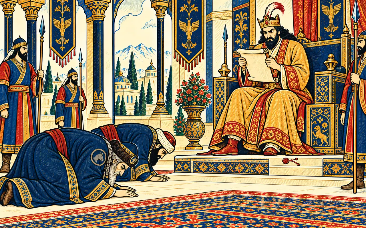 Arjasp's Envoys Kneel before Goshtasb