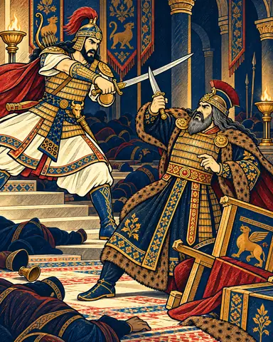 Esfandiyar and Arjasp Fight in the Hall