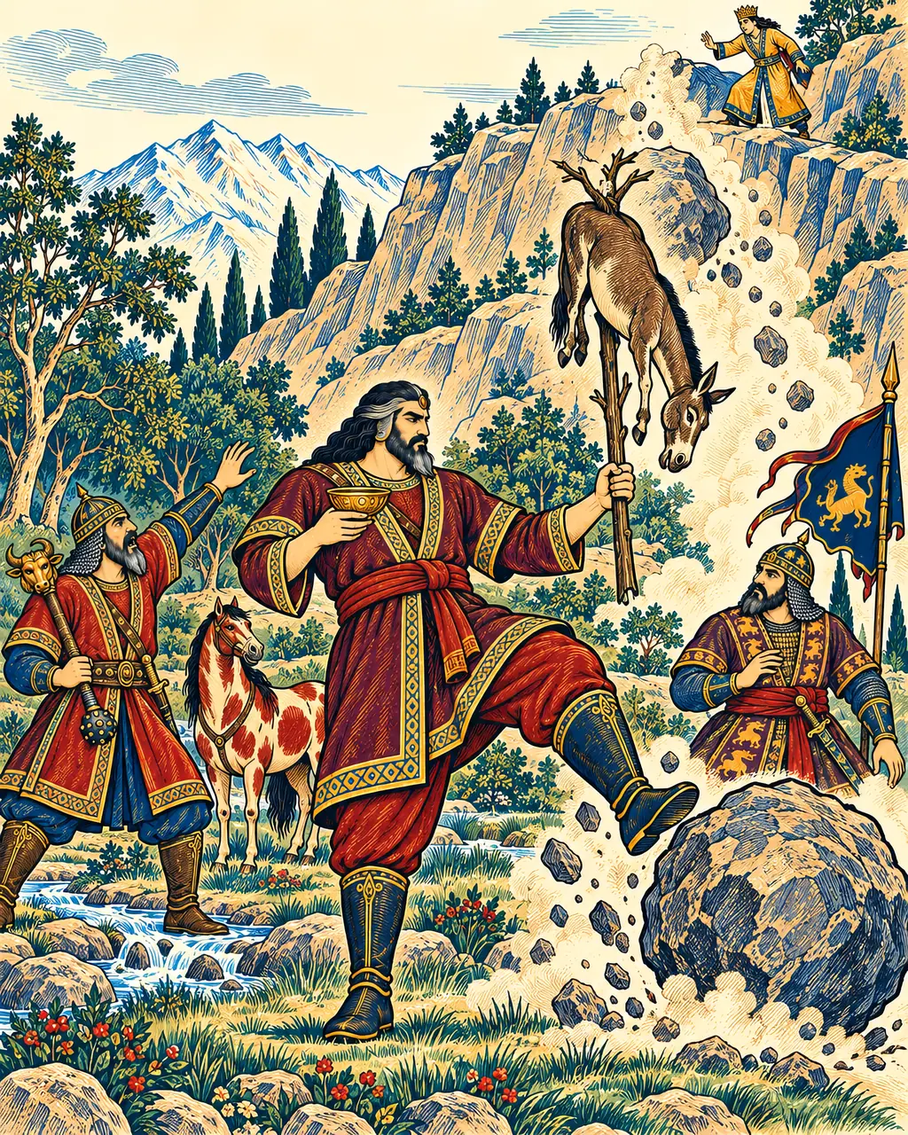 Rostam Kicks Aside Bahman's Boulder