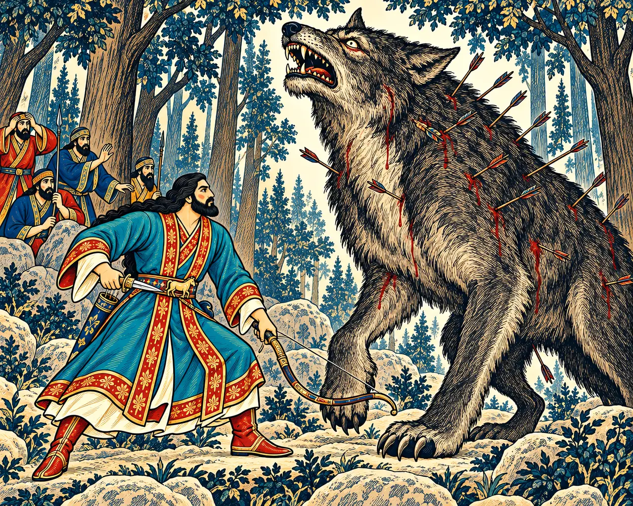 Bahram's Arrows Fell the Giant Wolf