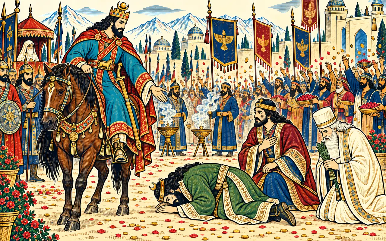 Yazdegard Bows Before His Returning Father