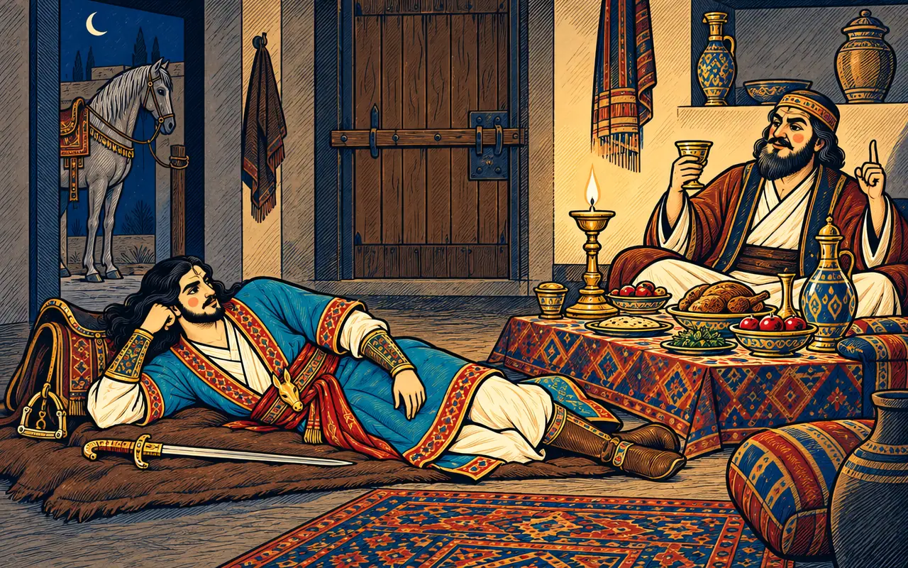 Bahram Sleeps on Felt at the Miser's