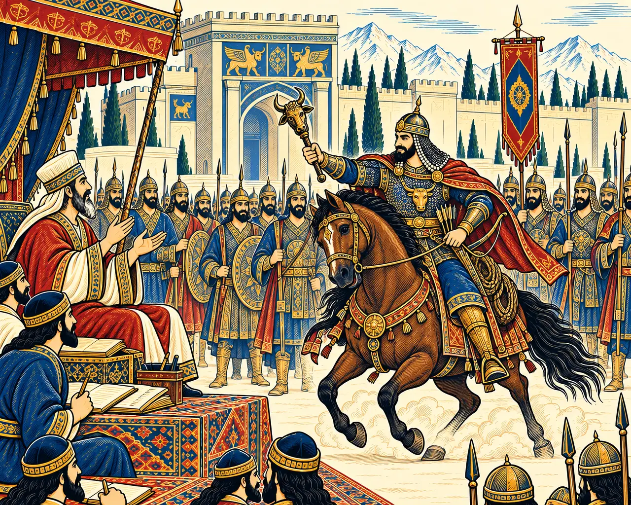 The Shah Rides Before Babak's Muster