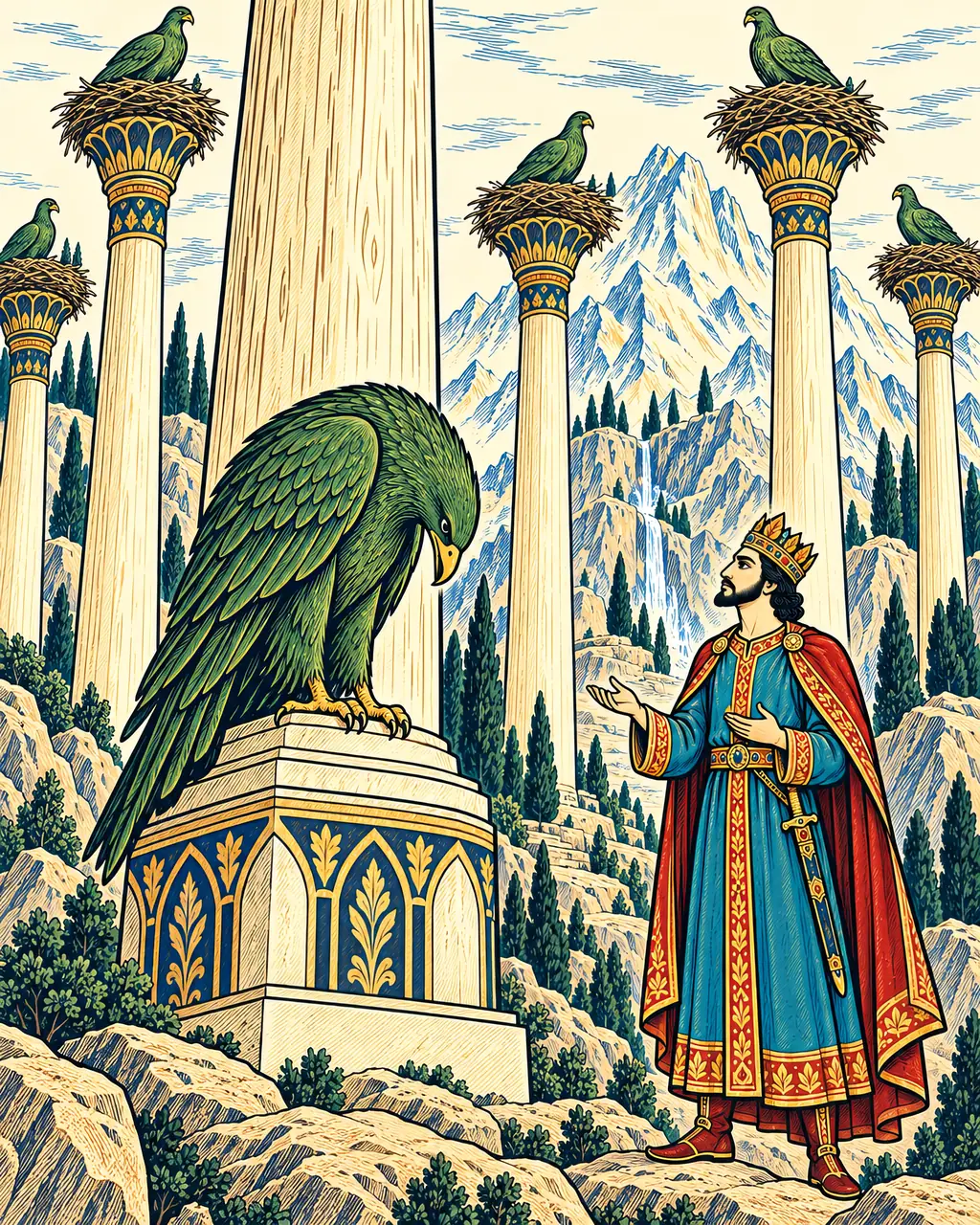 The Green Birds on the Aloe-Wood Columns