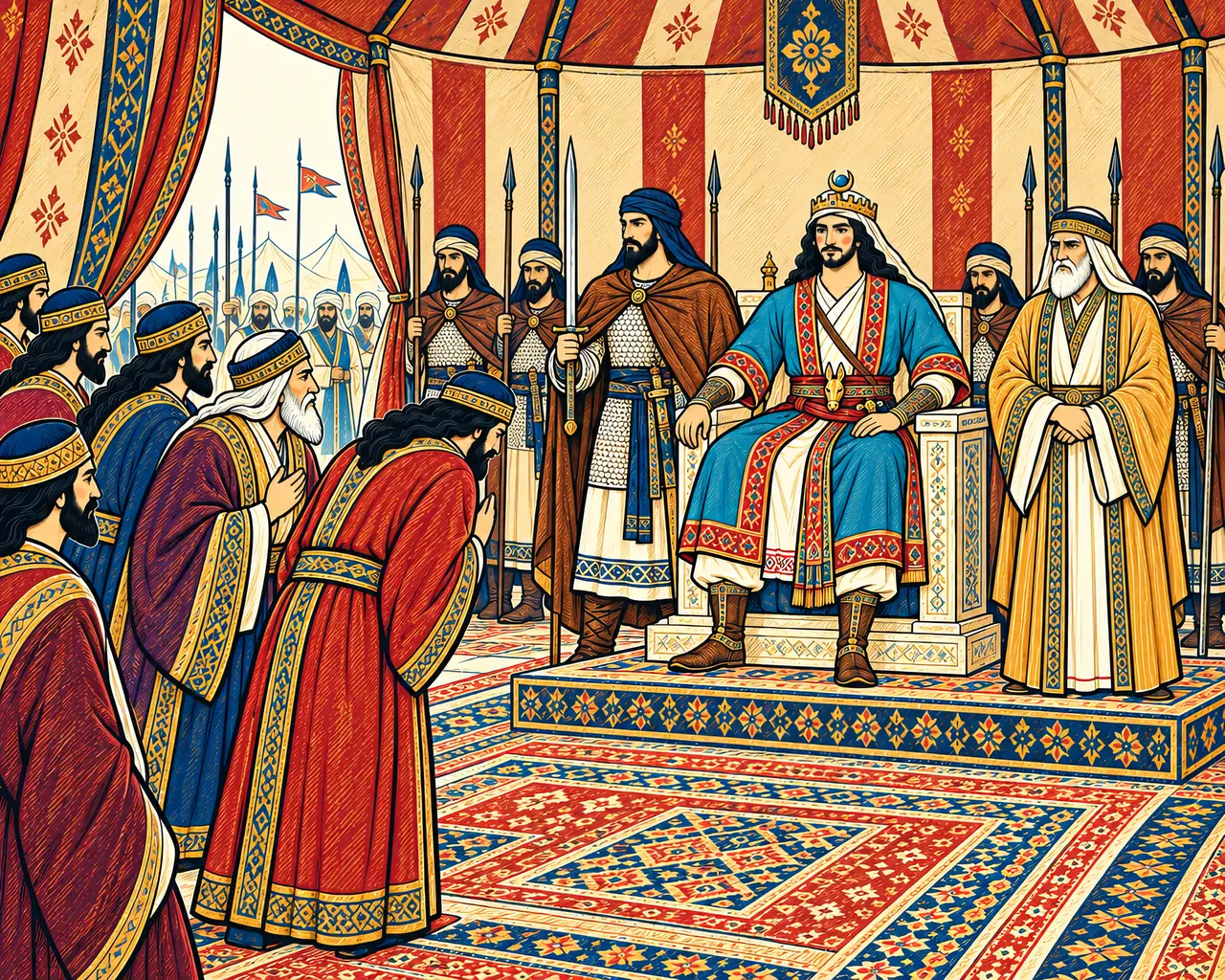Bahram Enthroned in His Tent at Jahram