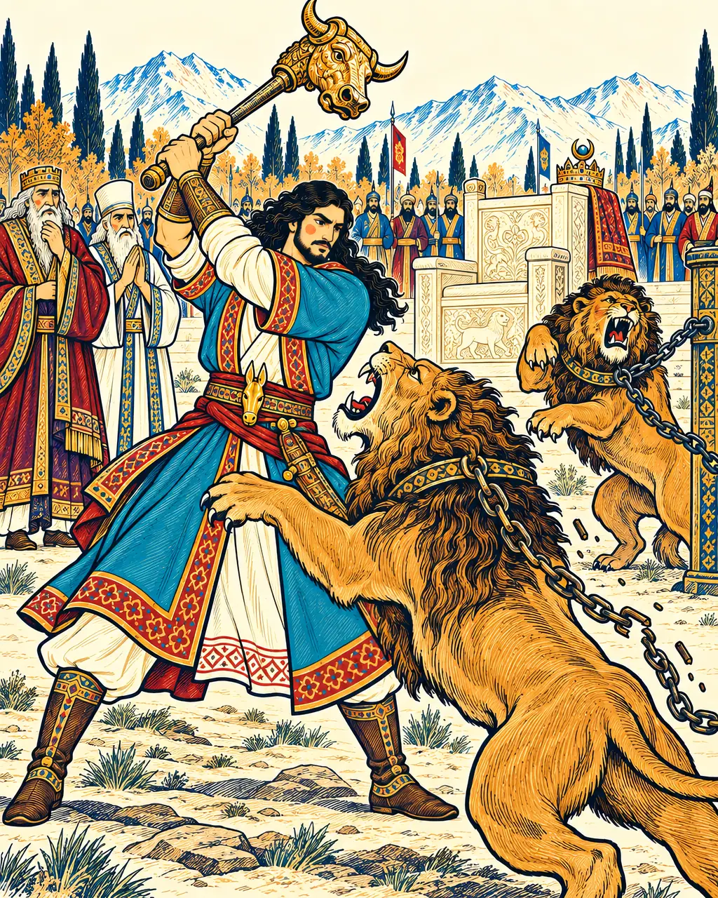 Bahram Slays the Lions for the Crown
