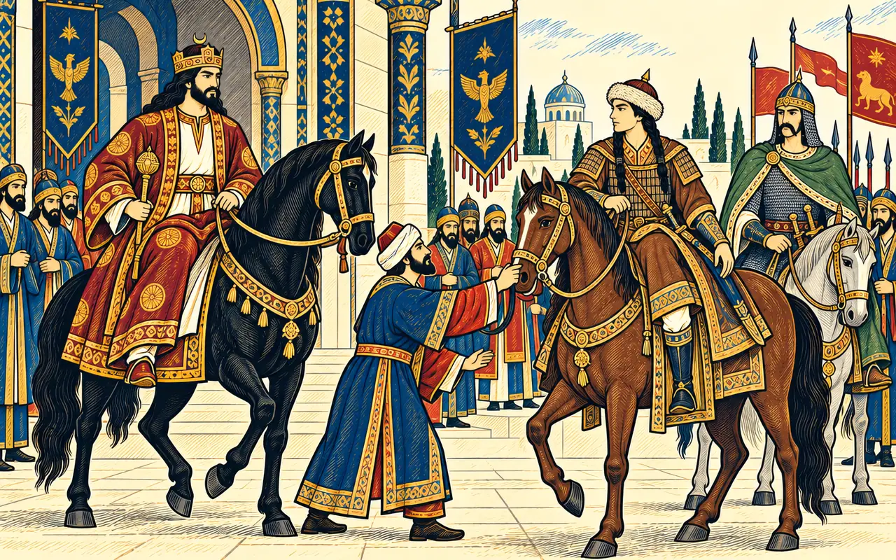 Two Kings Mounted at the Palace Gate