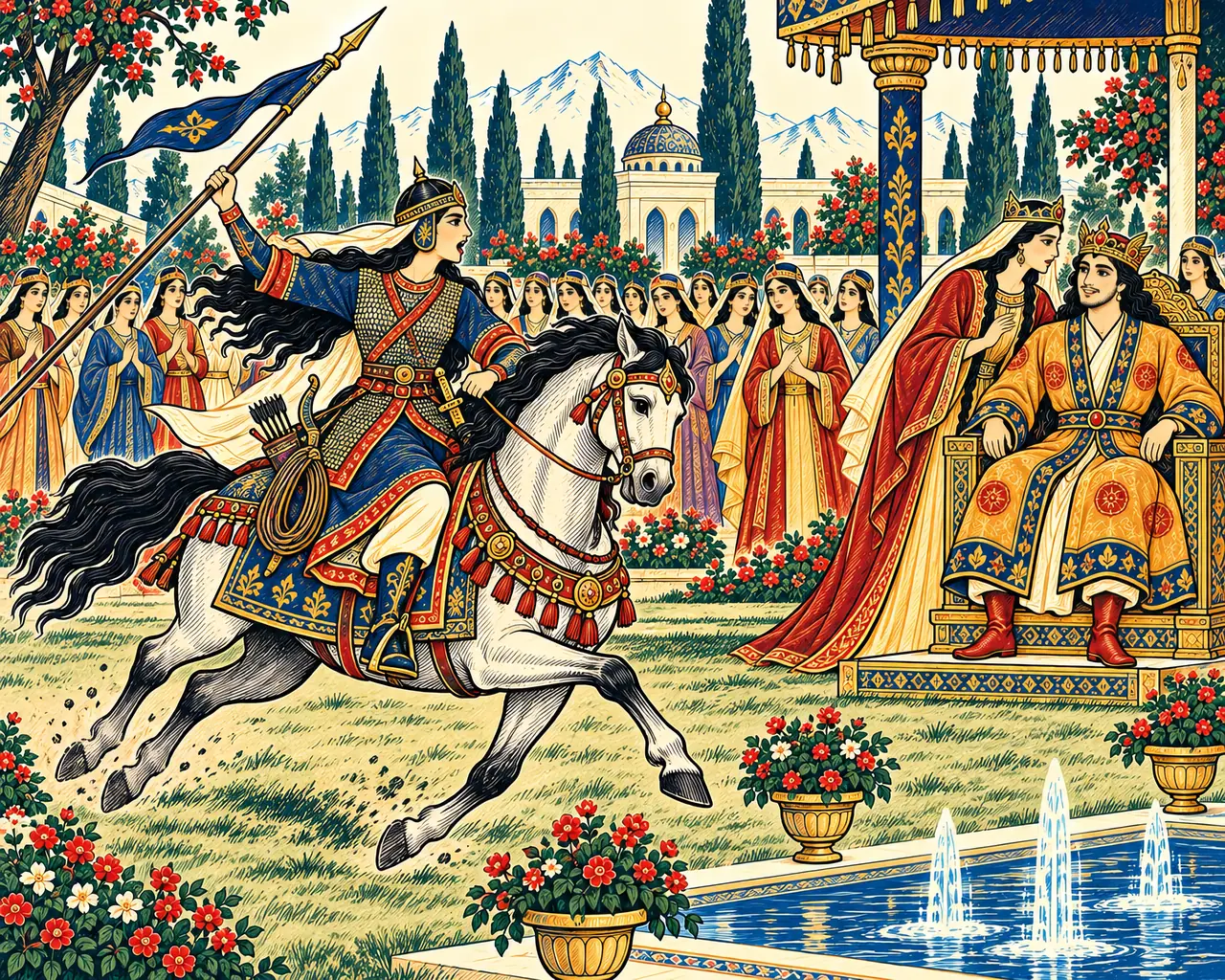Gurdiyeh Rides Before the Shah and Shirin