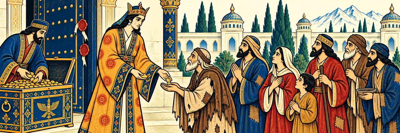 Khosrow Gives His Father's Coins to the Poor